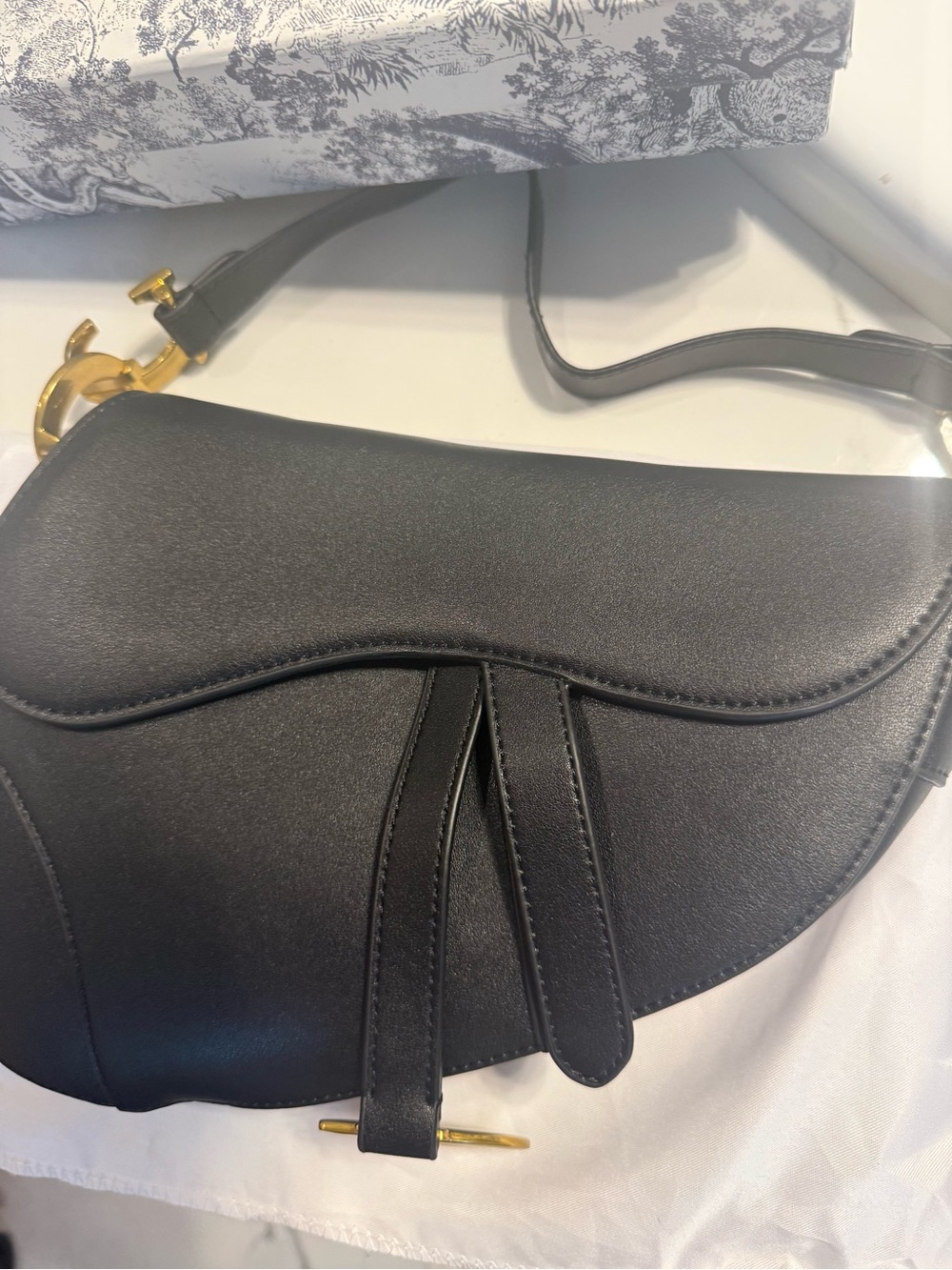 Dior Black Leather Saddle Crossbody with Gold Hardware